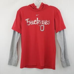 Boys long sleeve Nike Ohio state Buckeyes hooded tee scarlet & gray size large